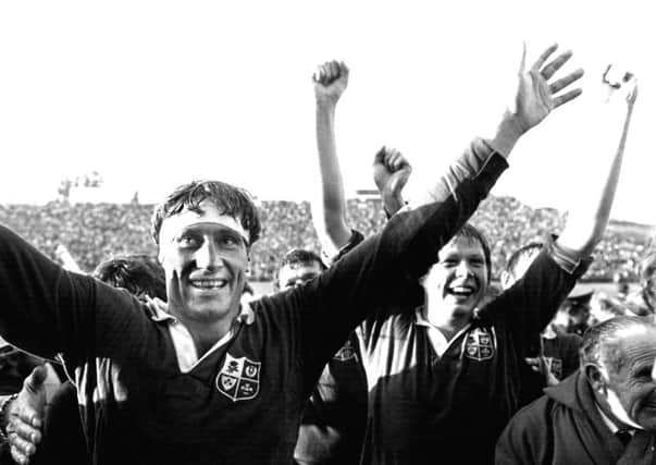 A triumphant Willie John McBride celebrates after captaining the Lions to win the test series in South Africa in 1974. Willie John is on Monday 2 March, BBC One Northern Ireland at 10.45pm