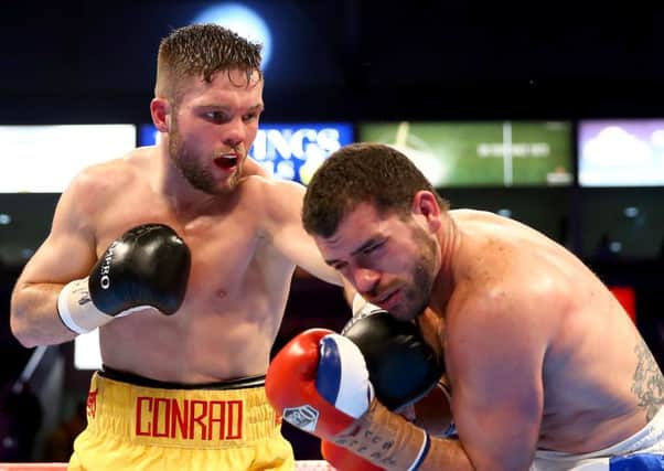 28th February 2015   ©William Cherry/Presseye

Conrad 'Dynamite' Cummings from Tyrone with Roberto Palenzuela of Spain during Saturdays Middleweight contest at the Odyssey arena, Belfast.