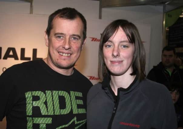 Lindsey Adams, from Antrim, chats to John McGuinness at the RDS bike show. Picture: Roy Adams.