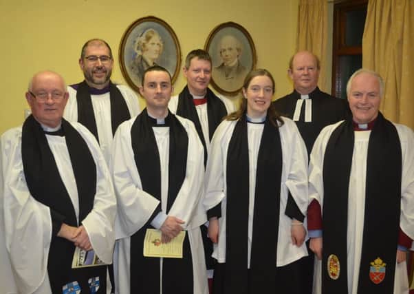 Pictured at the installation of Rev Peter Ferguson are, back row, from left:  Archdeacon George Davison, Preacher, Archdeacon Robert Miller, Bishop's Commissary, Canon David Crooks, the Diocesan Registrar. Front: Very Rev Raymond Ferguson, the new rector's father, Rev Peter Ferguson, Rev Naomi Quinn, Curate, and Canon Robert Clarke, Rural Dean.