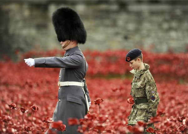 The last poppy is planted in the 'Blood Swept Lands and Seas of Red' installation at the Tower of London, 2014