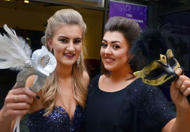Catherine Laughlin and Laura Young who organised the charity masquerade ball in the Ross Park Hotel for MacMillan Cancer and Friends of Cancer Centre. INBT 10-853H