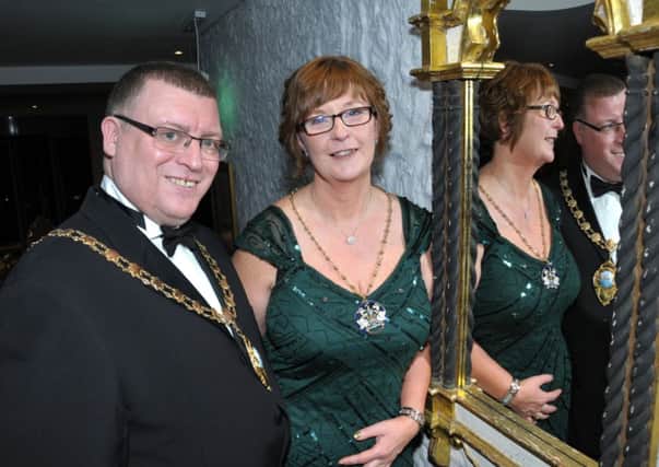 Mayor Mayor on the wall ! Larne Mayor Councillor Martin Wilson and Mayoress Margaret at their Charity Ball in Ballygally Castle Hotel, the Mayor's chosen charity was PIPS INLT 08-227-AM