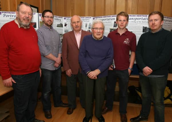 Pictured at the Portrush Heritage Group meeting in the Ramada Hotel on Wednesday evening are speakers from left; Dr. Bob Curran, Nicholas Wright, John McNally, chairman, Hugh McGratton, Andrew Bratton, and Andrew Gault. INCR10-320PL
