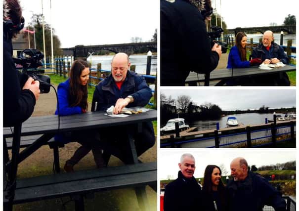 Aislinn Hagan, presenter for Antrim County Matter's on Irish TV, pictured interviewing people of Portglenone last week for a programme in the series.