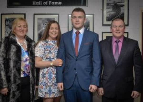 Junior Sports Performer of the Year Alistair Burke and guests at the Larne Borough Sports Awards. INLT 11-918-CON Photo: Bill Guiller