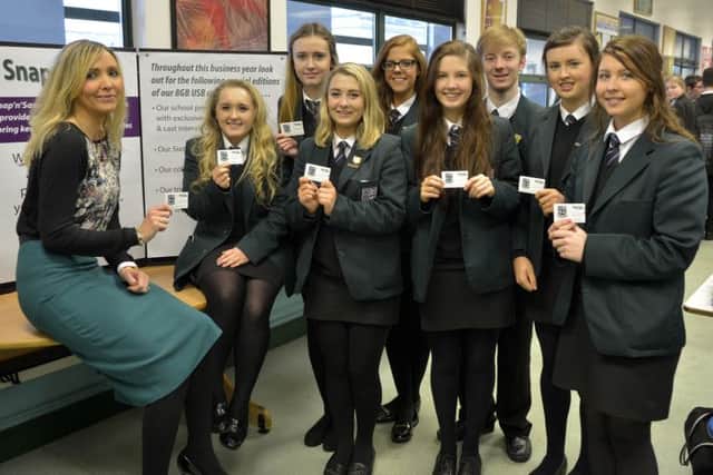 New-Bridge Integrated College Young Enterprise Co-ordinator Abigail Bittle pictured with the "Snap'n'save" group who will attend the Trade Fair in Vienna ©Edward Byrne Photography INBL1510-239EB