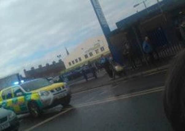 An ambulance vehicle stuck at the railway gates in Lurgan's William St
