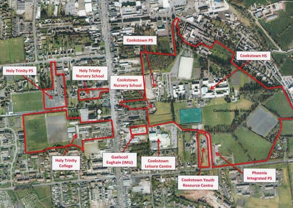 Map of Cookstown outlining shared education campuses