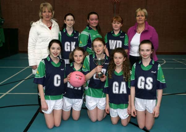 The netball team from St. Patrick's PS, Glenarriff, who won the small schools section of the Ballymena and District Primary Schools netball tournament. Included are Evelyn McCurry and Brenda Carey. INBT10-220AC