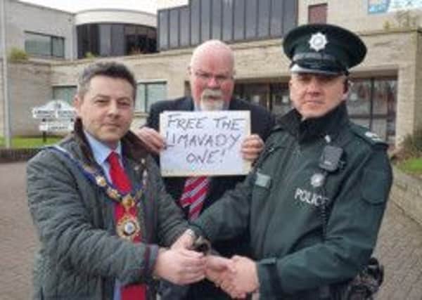 Alan Robinson, Mayor of Limavady is captured by Coleraine's Caring Caretaker.