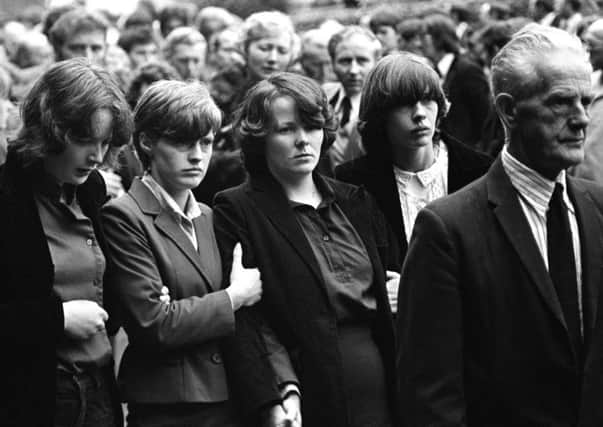 Funeral of John Proctor who was an RUC reservist, who was shot at the Mid Ulster Hospital after visiting his wife who had recently given birth to theit second son.