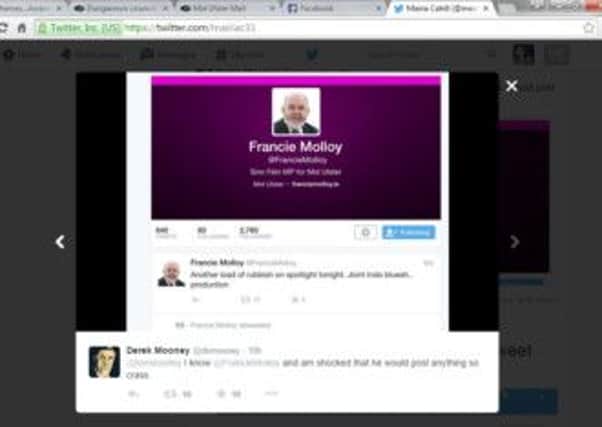 A screenshot of Francie Molloy's tweet, which has since been deleted