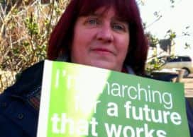 Lisgarel Nursing Home worker Patricia Blair took part in the strike against government cuts at the Moyle Hospital. INLT-11-705-con