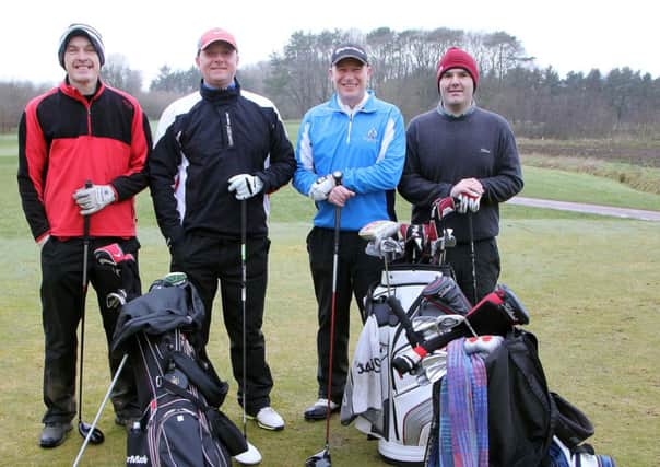 Norman Reid, Alan Featherstone, Ricky Simpson, and Philip Graham looked forward to their round at Galgorm Castle Golf Club. INBT 10-902H