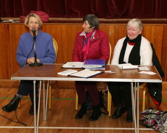 Professor Fitzduff, guest speaker, Eleanor Duff, leader, and Irene Green pictured during the Causeway Coast Peace Group meeting at St. Patrick's Church Hall Portrush last Tuesday morning. INCR11-311PL
