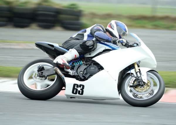 Jonny Hanna, from Antrim, on his Supertwin. Picture: Roy Adams.