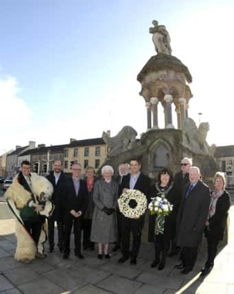 Crozier Family members  Martin Crozier, Rawdon Crozier, Lorna Crozier and Sandra Ardis were joined by Banbridge District Council Chairman Cllr Marie Hamilton and Cllr Joan Baird when they visited the crozier monument in Church Square  included is Marine Archeologist Ryan Harris, Heritage Officer Jason Diamond, Head of Fine Art NCAD Dublin Professor Philip Napier, Simon Anderson Canadian High Commission, and Crozier Family Historian Rodney Freeburn ©Edward Byrne Photography INBL1511-202EB