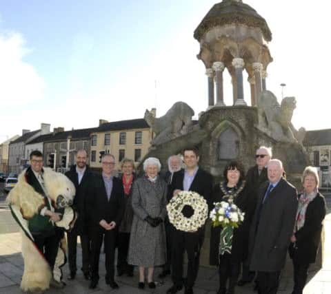 Crozier Family members  Martin Crozier, Rawdon Crozier, Lorna Crozier and Sandra Ardis were joined by Banbridge District Council Chairman Cllr Marie Hamilton and Cllr Joan Baird when they visited the crozier monument in Church Square  included is Marine Archeologist Ryan Harris, Heritage Officer Jason Diamond, Head of Fine Art NCAD Dublin Professor Philip Napier, Simon Anderson Canadian High Commission, and Crozier Family Historian Rodney Freeburn ©Edward Byrne Photography INBL1511-202EB