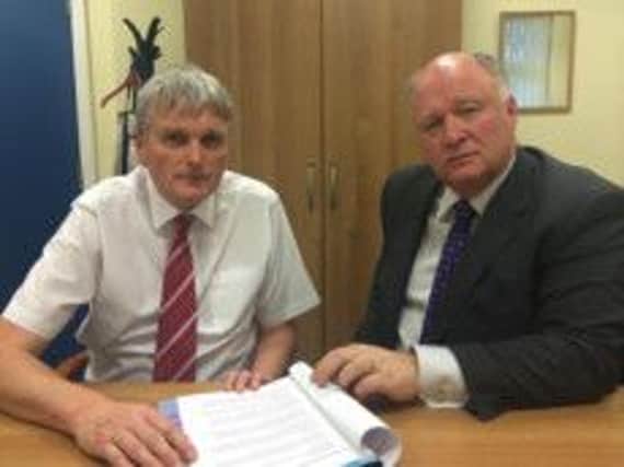 Transport Minister Danny Kennedy has confirmed the purchase of the land required to complete a proposal to extend Millennium Way, Lurgan, which is expected to cost in the region of £6 million. Pictured with TransportNIs Eugene McGeown (L) and Eoghan Daly (R) at the Gilford Road/Banbridge Road roundabout which will be upgraded as part of the scheme.