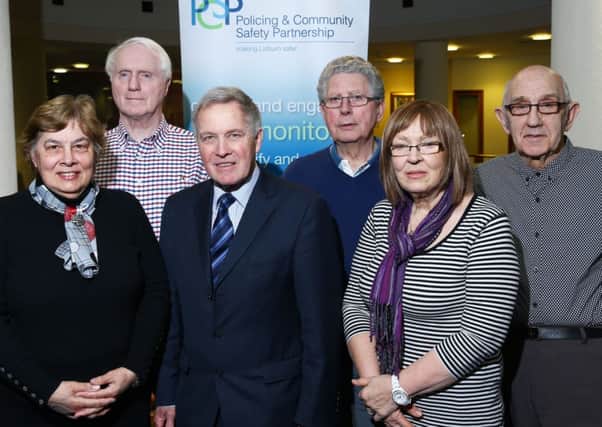Lisburn PCSP Chairman Councillor Brian Bloomfield and Neighbourhood Watch Co-ordinators at a recent event in Lagan Valley Island.