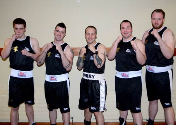 The Carrickfergus Knights' White Collar Boxing team before their bouts against the Belfast Trojans in aid of the Northern Ireland Stroke Association.  INCT 11-040-GR