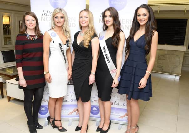 Pictured at the Therapie Miss Northern Ireland 2015 heat at Gillies Bar, Galgorm are - (from left to right) Beth Swindlehurst, Marketing Manager of Galgorm, Ashleigh Woods, Miss Ballymena, Lauren Aiken, Therapie Representative, Catherne McKillop, Miss Gillies and Rebekah Shirley, current Miss Northern Ireland.  Picture Mark Marlow