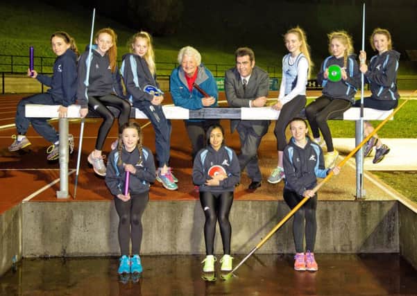 Dame Mary Peters joins Des Brown from firmus energy and a number of competitors to launch the 2015 firmus energy Super 6 Youth Athletics Series.