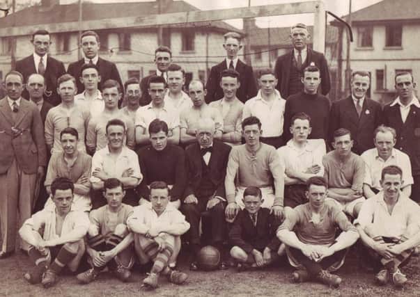 Local footballers at Hilden Rec in approximately 1934, playing for the George St George Cup. Included is legendary player Joe Bambrick, second row from back, second from right. Joe, who played for Chelsea and Linfield, Bambrick scored 12 goals in 11 games for Ireland, including six in one game against Wales. Bambrick kicked off the match at Hilden. In his time playing, Lisburn man Reggie Shields won two of the St George medals. If you have any further information on the photo, please contact Walter Veale, a nephew of Joe Bambrick, on 92664002.