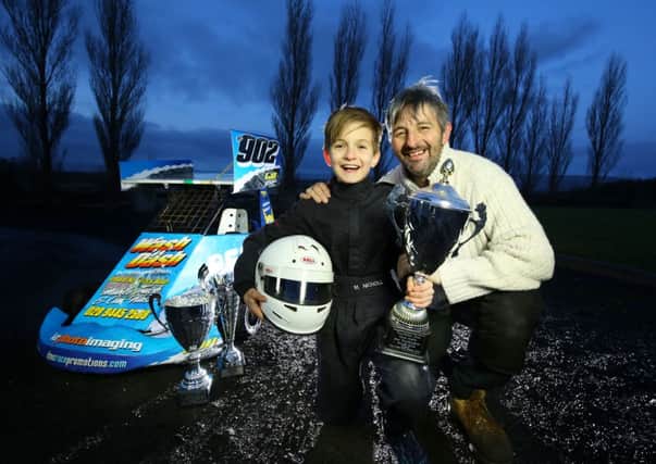 Ninja Kart racer, Matthew Nicholl from Limavady and his dad, Leigh Nicholl.  True North: Boy Racers on BBC One Northern Ireland on Monday, March 30 at 10.45pm follows the twists and turns of two young racers in the Ninja Karts series.