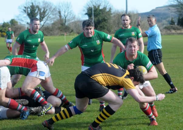 Larne charge upfield towards Letterkenny's line. INLT 12-201-AM