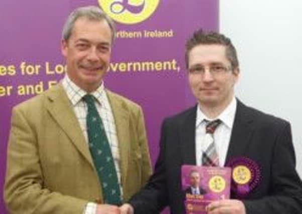 UKIP Mid Ulster candidate Alan Day with party leader Nigel Farage