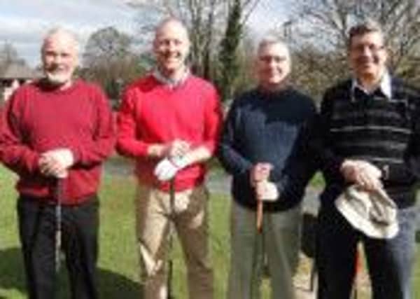 (l to r) Joe Glass, winner of the Thursday Sweep, with playing partners Victor McNeill, Joe Thompson and Lyle Rea.