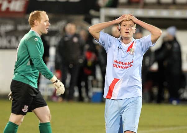 Ballymena United defender Stephen McBride at the final whistle after Saturday's Irish Cup semi-final defeat by Portadown. Picture: Press Eye.