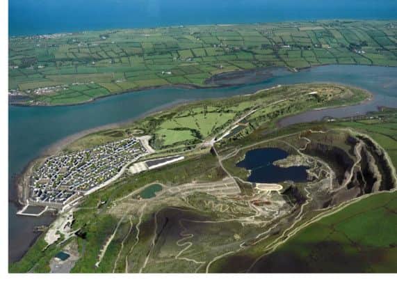 A computer generated image of Lafarge Tarmac's proposals for Magheramorne quarry, including the international mountain biking site. INLT 11-650-CON