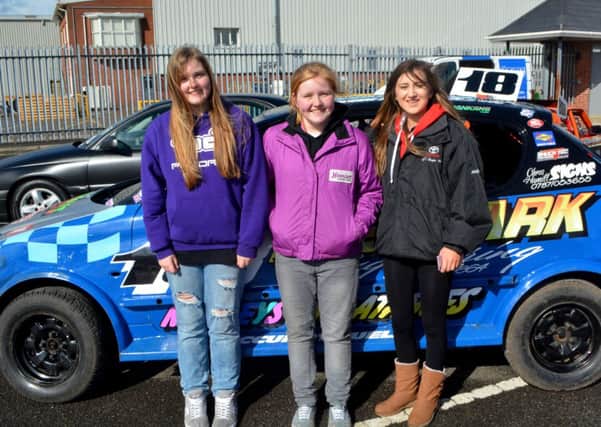 Chelsea and Shannon Morrow with Lauren Reid at the Ultimate Car Show in Larne. INLT 13-037-GR