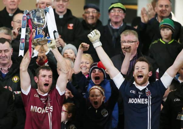 Slaughtneil's captain Francis McEldowney lifts the AIB Ulster Senior Football Club Championship. 
Picture by Jonathan Porter / Press Eye
