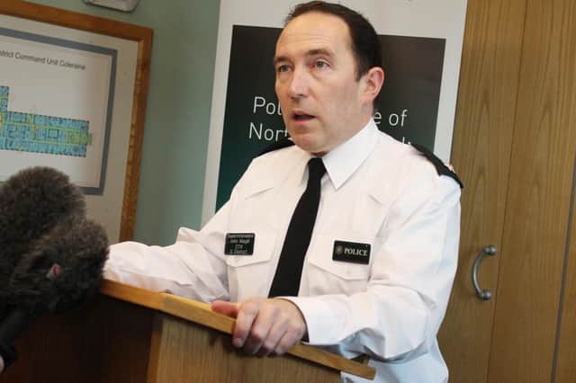 SuperintendantJohn Magill, District Commander, Causeway Coast and Glens District Command Unit speaking at a press conference at Coleraine PSNI Station after a 20 year old man was shot at Maple Drive in Coleraine in the early hours of Thursday morning. PICTURE MARK JAMIESON.