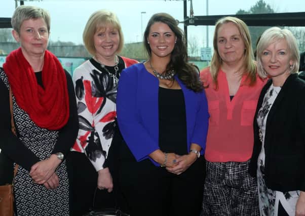 Heather McIlwaine, Mary Magill, Tara-Lynne Geldenheys, Alison Gordon and Anne Toney pictured at the Ballymena Borough Council's Recognition Awards. INBT14-218AC