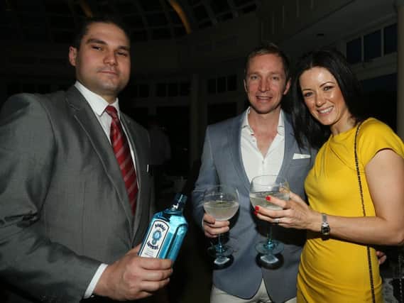 Ryan and Kim Constable with Andrea Mola of Galgorm Resort & Spa at last week's launch of the Galgorm Gin Club. INBT 14-110JC