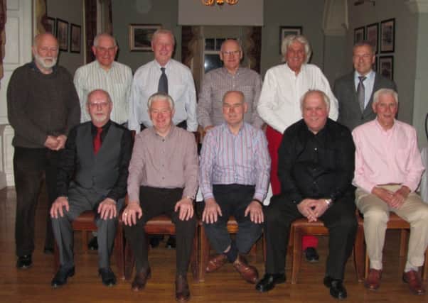 Pictured at the 50th anniversary of the award of Queen's Scouts badge to 11 members of Fourth Londonderry Scout Troop. Pictured at the Beech Hill House Hotel are, back row, from left: Brian Ringland, David Hill, Bertie Faulkner (Scoutmaster), Billy Arbuckle, Graham Hunter and Blyth Latimer. Front row, from left: Maurice Lynch, Trevor Blair, Douglas Hogg, Jim Lindsay and Hugh Lindsay (Scoutmaster). Also to receive the award were the Late Terry Kirkland and Nigel Bryson. In this picture the men are lined up in the same formation as the photograph taken 50 years ago.