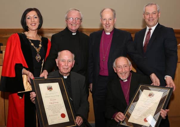 ©/Lorcan Doherty Photography - 24th March 2015

Derry City Council bestow the Freedom of the City on retired Bishops Most Rev. Dr. Edward Daly and Right Rev. Dr. James Mehaffey.


Photo Lorcan Doherty Photography