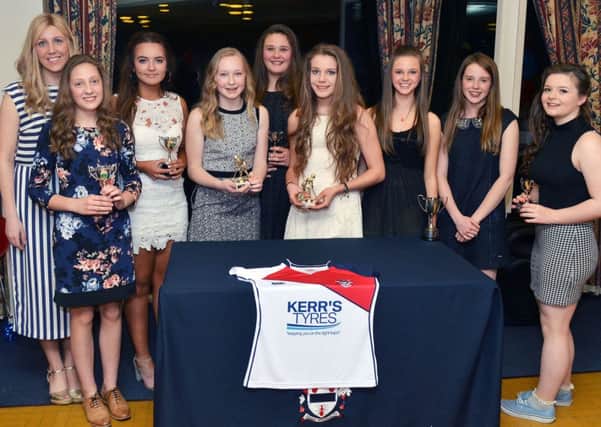 The U-14 hockey girls of Ballymena Academy who recieved awards last week. Included is coach Nicola Jane Cairns. INBT 14-816H