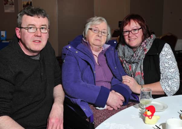 Martin, Bridget  and Elish at the Alzheimers Society Mid-Ulster Branch Easter Vintage tea party.INMM1315-347