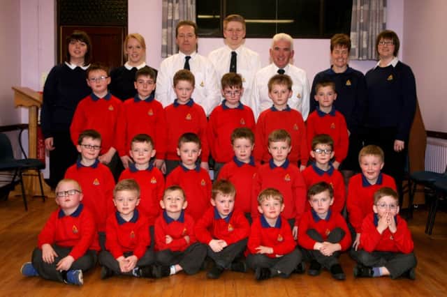 Anchor boys along with officers pictured at the Cloughwater Boys' Brigde 50th anniversary display. INBT13-236AC