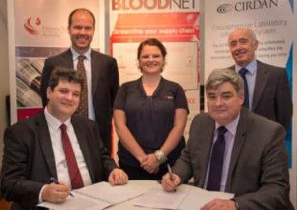 From left to right  Peter OHalloran CIO and executive director, National Blood Authority; Dave Crockett, vice president sales and marketing, Cirdan-Ultra; Rebecca Heland, manager Blood Operations Centre, National Blood Authority; Dr Hugh Cormican, chief executive officer, Cirdan-Ultra; John McCaffrey, EMEA sales manager, Cirdan-Ultra.