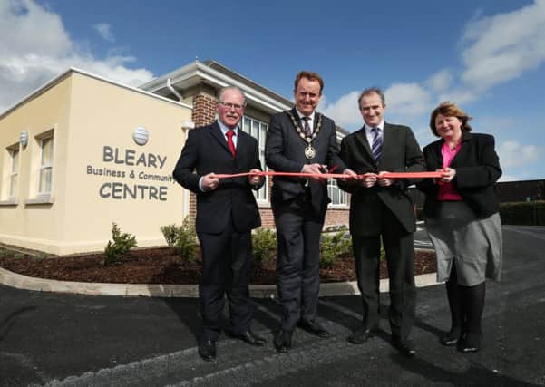 Pictured with the Mayor of Craigavon, Councillor Colin McCusker (2nd left), are Miceal McCoy, Chair of LAG, DARD official David Small, and Olga Murtagh, Director of Development, Craigavon Borough Council, at the official opening of the new £468,000 Bleary Business and Community Centre.