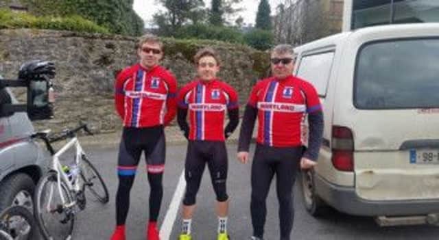 Maryland Wheelers Josh Murray, Adam Piper and Colin McKee get set to race in the Mayo Ras.
