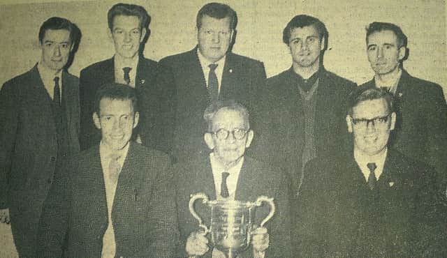 The Magherafelt 'A' team pictured in 1965 after receiving the Marian Cup at Kilrea for winning the South Derry League - their first trophy in eight years. Seated, from left, Raymond Monaghan, Hugh O'Hagan, Robert McKee. Back row Sean Walls, Sean McKillop, Frank Toner, Seamus McKee and Tommy Walls.