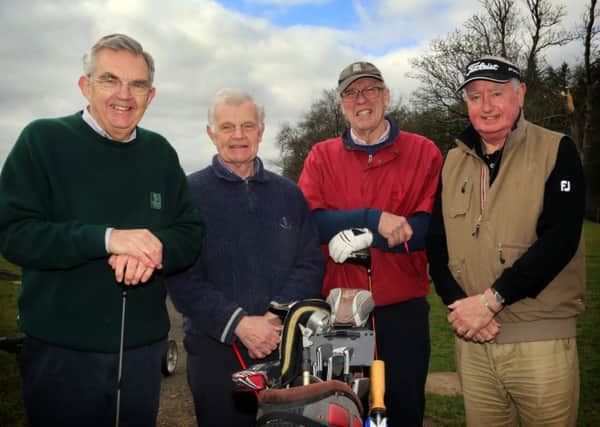 David Kilpatrick, Brian Sims, Leslie Hughes and Des Cousley prepare for their round at Galgorm Castle Golf Club. INBT13-263AC